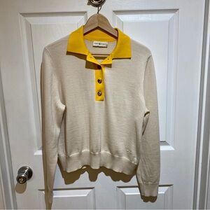 Tory Burch Contrast Collar Long Sleeve Polo Sweater Sz XL